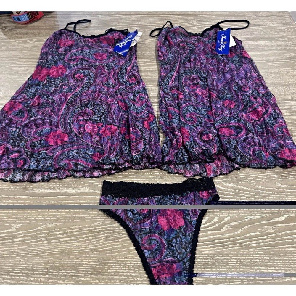 Nancy King Lingerie Paisley Lace Camisole Set S 2-Pack Adjustable Straps